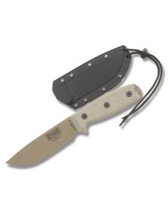 ESEE Knives ESEE-4 Tan Micarta Handles with  Dark Earth Epoxy Coated 4.50" Drop Point Plain Blade with Black Molded Plastic Sheath Model ESEE-4P-MB-DE