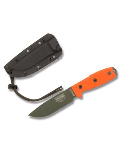 ESEE Knives ESEE-4 Orange Micarta Handle with Black Coated 1095 Carbon Steel 4.50" Drop Point Plain Edge Blade and Black MOLLE Back Molded Sheath Model ESEE-4P-MB-OD