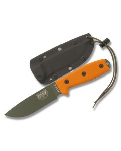 ESEE Knives ESEE-4 Orange Micarta Handle with Black Coated 1095 Carbon Steel 4.50" Drop Point Plain Edge Blade and Black Molded Sheath Model ESEE-4P-OD