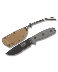 ESEE Knives ESEE-4 OD Green Micarta Handle with Black Coated 1095 Carbon Steel 4.50" Drop Point Partly Serrated Edge Blade and Brown Molded Sheath Model ESEE-4S