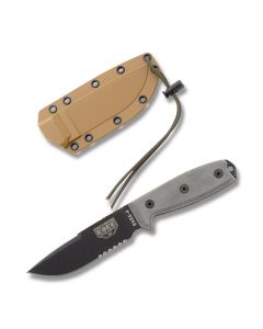 ESEE Knives ESEE-4S OD Green Micarta Handle with Black Coated 1095 Carbon Steel 4.50" Clip Point Partly Serrated Edge Blade and Brown Molded Sheath Model ESEE-4S-CP