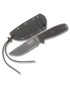 ESEE Knives ESEE-4 with Black G-10  Handles and Gunsmoke Exposy Powder Coated 1095 Carbon Steel 4-1/2" Drop Point Partially Serrated Blade and Black Molded Polymer Sheath Moel ESEE -4S-CP-TG