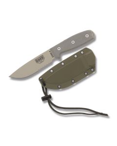 ESEE Knives ESEE-4 Tan Micarta Handle with Desert Tan Coated 1095 Carbon Steel 4.50" Drop Point Partly Serrated Edge Blade and OD Green Molded Sheath Model ESEE-4S-DT