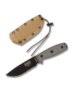 ESEE Knives ESEE-4 Black Micarta Handle with Black Coated 1095 Carbon Steel 4.50" Drop Point Partly Serrated Edge Blade and Brown MOLLE Back Molded Sheath Model ESEE-4S-MB