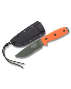 ESEE Knives ESEE-4 Orange Micarta Handle with Black Coated 1095 Carbon Steel 4.50" Drop Point Partly Serrated Edge Blade and Black MOLLE Back Molded Sheath Model ESEE-4S-MB-OD