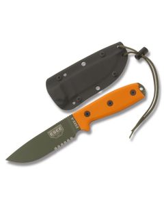 ESEE Knives ESEE-4 Orange Micarta Handle with Black Coated 1095 Carbon Steel 4.50" Drop Point Partly Serrated Edge Blade and Black Molded Sheath Model ESEE-4S-OD