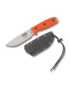 ESEE Knives ESEE-4 with Orange G-10 Handles and Uncoated 440C Stainless Steel 4.625" Drop Point Plain Edge Blade with Black Molded Plastic Sheath and MOLLE Attachment Model ESEE-4P-MB-SS-OR