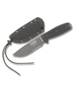 ESEE Knives ESEE-4 with Black G-10  Handles and Gunsmoke Exposy Powder Coated 1095 Carbon Steel 4-1/2" Drop Point Partially Serrated Blade and Black Molded Polymer Sheath Model ESEE -4S-TG-B