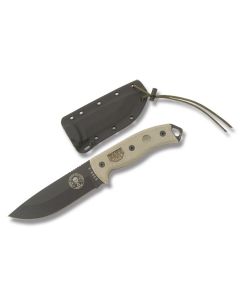 ESEE Knives ESEE-5 Tan Micarta Handle with Black Coated 1095 Carbon Steel 5.25" Drop Point Plain Edge Blade and Black Kydex Sheath Model ESEE-5P