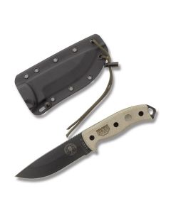 ESEE Knives ESEE-5PTG  Tan Micarta Handles and Gunsmoke Epoxy Coated 1095 Carbon Steel 5-1/4'' Drop Point Plain Blade with Black Kydex Sheath Model ESEE-5P-TG