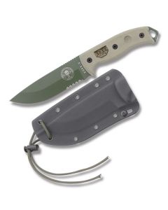 ESEE Knives ESEE-5 Tan Micarta Handle with OD Green Coated 1095 Carbon Steel 5.25" Drop Point Partly Serrated Edge Blade and Black Kydex Sheath Model ESEE-5S-OD