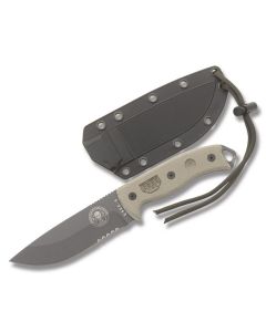 ESEE Knives ESEE-5STG Tan Micarta Handles with Gunsmoke Epoxy Powder Coated 1095 Carbon Steel 5.25" Drop Point Partially Serrated Blade with Black Kydex Sheath Model ESEE-5S-TG