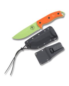 ESEE Knives ESEE-5 Orange G-10 Handle with Venom Green Coated 1095 Carbon Steel 5.25" Drop Point Plain Edge Blade and Black Kydex Sheath Model ESEE-5P-VG