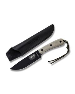 ESEE Fixed Blade Knife with Gray Micarta Handle and Black Coated High Carbon Stainless Steel 6" Drop Point Plain Edge Blade and Black Leather Belt Sheath Model ESEE-6HM