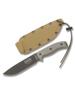 ESEE Knives ESEE-6 OD Green Micarta Handle with Black Coated 1095 Carbon Steel 6.50" Drop Point Plain Edge Blade and Dark Earth Molded Sheath Model ESEE-6P