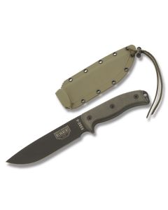 ESEE Knives ESEE-6 Black Micarta Handle with Black Coated 1095 Carbon Steel 6.50" Drop Point Plain Edge Blade and OD Green Molded Sheath Model ESEE-6P-OD