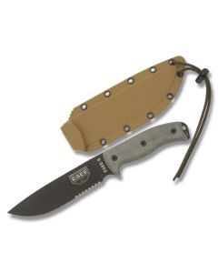 ESEE Knives ESEE-6 OD Green Micarta Handle with Black Coated 1095 Carbon Steel 6.50" Drop Point Partly Serrated Edge Blade and Brown Molded Sheath Model ESEE-6S