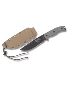 ESEE Knives ESEE-6 Black Micarta Handle with Black Coated 1095 Carbon Steel 6.50" Clip Point Partly Serrated Edge Blade and Tan Molded Sheath Model ESEE-6S-CP