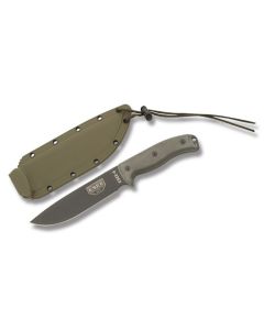 ESEE Knives ESEE-6 Black Micarta Handle with Black Coated 1095 Carbon Steel 6.50" Drop Point Partly Serrated Edge Blade and OD Green Molded Sheath Model ESEE-6S-OD