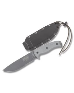  ESEE Knives ESEE-6STG Black Micarta Handle Scales and Gunsmoke Epoxy Powder Coated 1095 Carbon Steel 6-1/2'' Drop Point Partial Serrated Blade with Black Molded Plastic Sheath Model ESEE-6S-TG