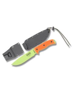 ESEE Knives ESEE-6 Orange G-10 Handle with Venom Green Coated 1095 Carbon Steel 6.50" Drop Point Plain Edge Blade and Black Molded Sheath Model ESEE-6P-VG