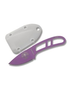 ESEE Knives CAN-PURP Candiru 1095 Carbon Steel Purple Coated  Drop Point Plain Blade with White Molded Sheath Model CAN-PURP