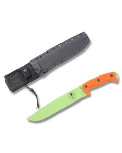 ESEE Knives Junglas Machete with Orange G-10 Handles and Venom Green Coated 1095 Carbon Steel 10.375” Plain Edge Blade with Black Nylon MOLLE Sheath Model JUNGLAS-VG