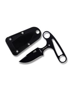 ESEE Tertiary Fixed Blade Knife with Black Powder 1095 Carbon Steel Handle and Black Powder Coated 1095 Carbon Steel 2.50" Drop Point Plain Edge Blade and Black Molded Sheath Model ESEE-TERTIARY-NH