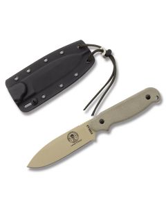 ESEE Knives Laser Strike with Tan Micarta Handles and Desert Tan Epoxy Coated 1095 Carbon Steel 4.75" Spear Point Plain Blade with Black Kydex Sheath Model ESLDT