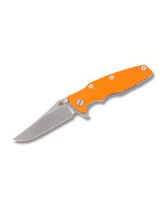 Hinderer Knives Eklipse Framelock with Orange G-10 Handles and Stonewash S35VN Stainless Steel 3.50" Trailing Point Plain Edge Blades