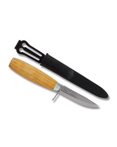 MORAKNIV Woodcarving Junior with Curly Birch Handle and Satin Coated Carbon Steel 3" Clip Point Plain Edge Blade Model 12154