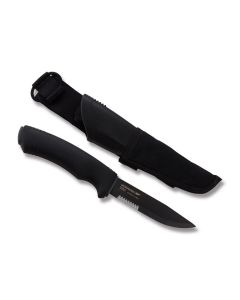 MORAKNIV Bushcraft Survival Fixed Blade with Black Rubberized Handle and Black Coated Stainless Steel 4.25" Drop Point Plain Edge Blade with Black Molded Plastic Sheath Model M12294