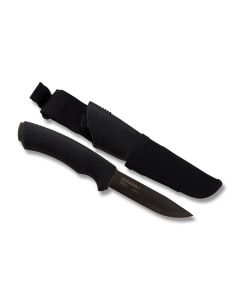 MORAKNIV Bushcraft Fixed Blade with Black Rubberized Handle and Black Coated Stainless steel Drop Point Partially Serrated Edge Blade with Black Molded Plastic Sheath Model M12295