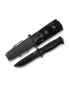 Gerber Strongarm Fixed Blade with Diamond Texture Rubber Handle and Black Coated 420 High Carbon Stainless Steel 5" Drop Point Plain Edge Blade and Nylon Sheath Model 30-001038