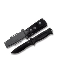 Gerber Strongarm Fixed Blade with Black Diamond Texture Rubberized Handle and Black Coated 420 High Carbon Stainless Steel 5" Drop Point Partially Serrated Blade and Nylon Belt Sheath Model 30-001060