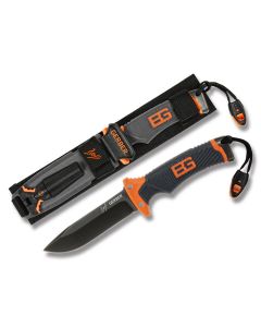 Gerber Bear Grylls Ultimate Knife with Textured Rubber Handle and High Carbon Stainless Steel 4.688" Drop Point Plain Edge Blade and Nylon and Plastic Sheath Model 31-001063