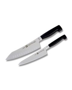 JA Henckels Four Star Rock and Chop 2PC Set with Black Molded Polymer Handle and Satin Coated Friodur Steel Blades Model 35177-002