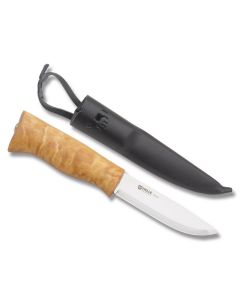 Helle Ulven with Curly Birch Handles with Triple Laminated Stainless Steel 4.25" Drop Point Plain Edge Blade Model 131 