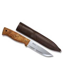 Helle Temagami CA with Curly Birch Handles and Triple Laminated Carbon Steel 4.375"  Drop Point Plain Blade Model 301