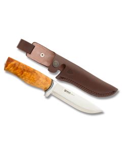 Helle GT with Curly Birch Handles and Triple Laminated Stainless Steel 4.688" Drop Point Plain Edge Blade Model 36