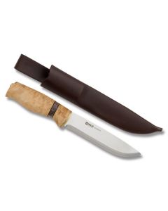 Helle Sylvsteinen with Curly Birch Handles and Triple Laminated Stainless Steel 5.50" Drop Point Plain Edge Blade Model 44