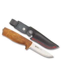 Helle Fossekallen with Curly Birch Handle and Triple Laminated Stainless Steel 3.563" Drop Point Plain Edge Blade Model 49