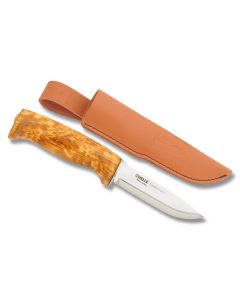 Helle Fjellkniven with Curly Birch Handles and Triple Laminated Stainless Steel 3.938" Drop Point Plain Edge Blade 