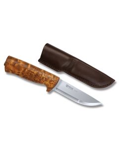 Helle Eggen with Cury Birch Handles and Triple Laminated Stainless Steel 4.125" Drop Point Plain Edge Blade Model 75