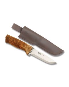 Helle Alden with Curly Birch Handles and Sandvik 12C27 Stainless Steel 4.125" Drop Point Plain Edge Blade Model 76