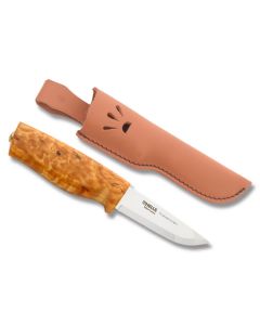 Helle Folkekniven with Curly Birch Handles and 12C27 Sandvik Stainless Steel 3.50" Drop Point Plain Edge Blade Model 80