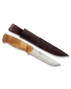 Helle Taiga with Heat Treated Birch Handles and Triple Laminated Stainless Steel 5.25" Drop Point Plain Edge Blade Model 92