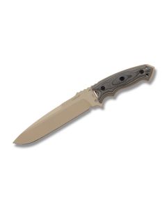 Hogue Knives EX-F01 with Dark Earth G-Mascus G-10 Handles and Tan Kote A2 Tool Steel 7" Drop Point  Plain Blade with Tan Nylon Sheath Model 35153