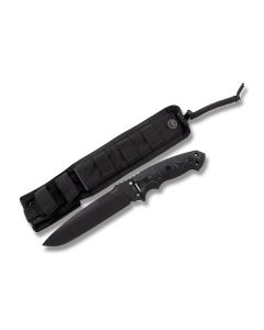 Hogue Knives EX-F01 with Black G-Mascus G-10 Handles and Gun Kote A2 Tool Steel 7" Drop Point  Plain Blade with Black Nylon Sheath Model 35177