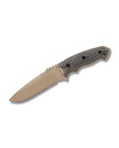 Hogue Knives EX-F01 with Dark Earth G-Mascus G-10 Handles and Gun Kote A2 Tool Steel 5.5" Drop Point  Plain Blade with Tan Nylon Sheath Model 35173